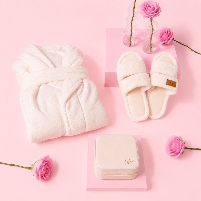 Kit Deluxe amouh Roupão + pantufa + porta jóia personalizados