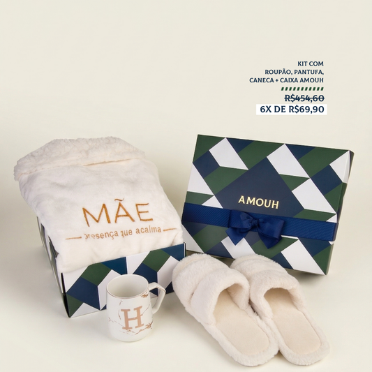 Kit PROMO 1 Dia das Mães Deluxe – Roupão, Pantufa e Caneca Personalizada